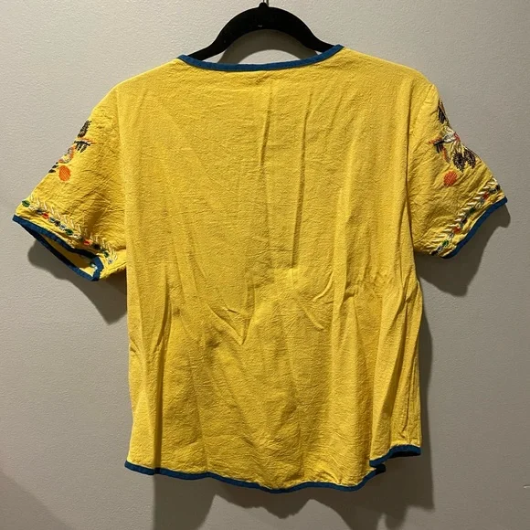 Yellow Summer Casual T-Shirt Embroidded VINTAGE - Picture 2 of 2